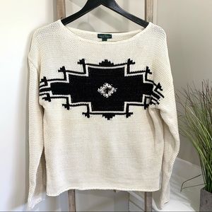 Lauren Ralph Lauren Aztec Print Cotton Sweater, L